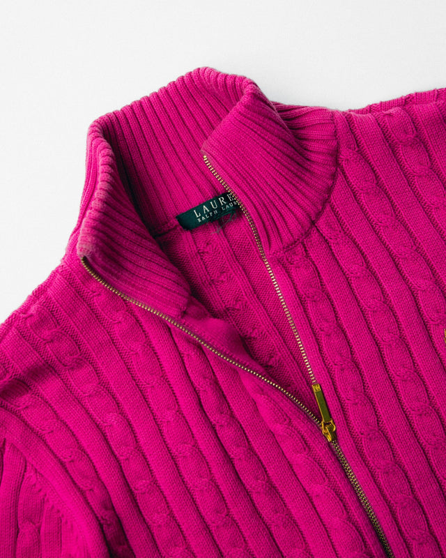 {Vintage/Used} Ralph Lauren Pink Cable Knit Zip Up Sweater