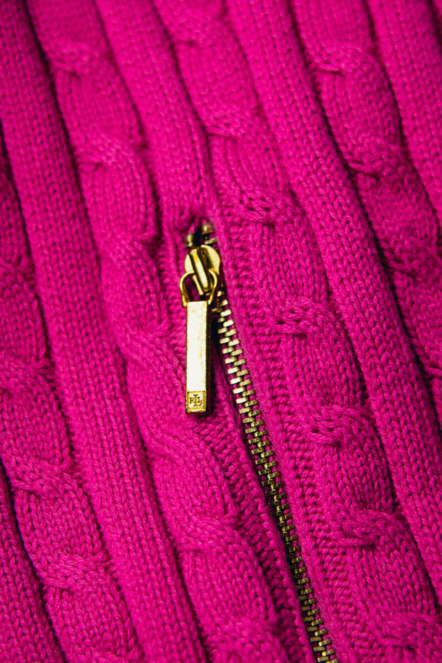 {Vintage/Used} Ralph Lauren Pink Cable Knit Zip Up Sweater