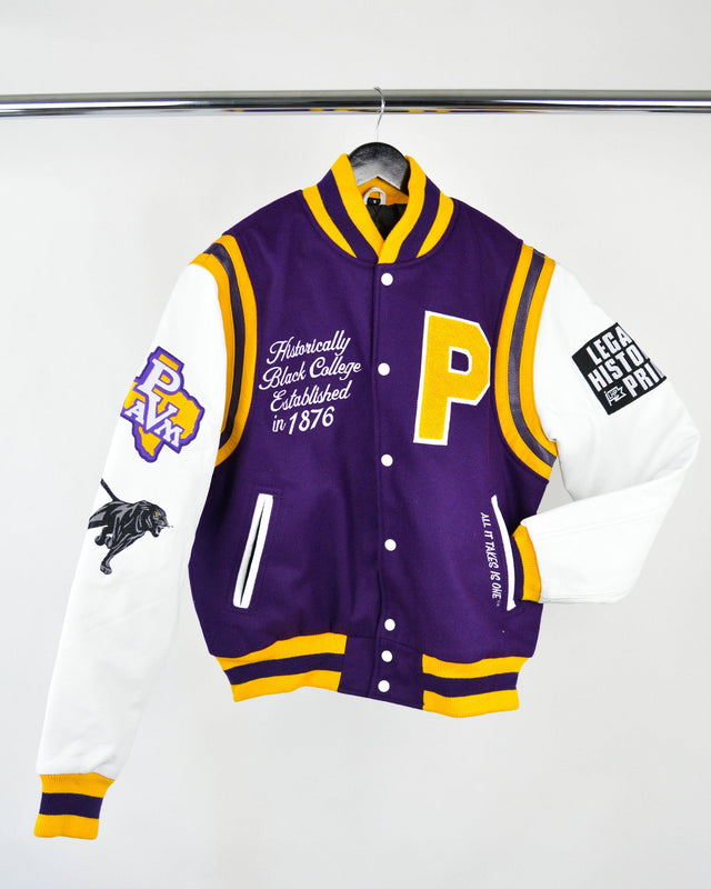 Personalised Purple Varsity Jacket With Yellow Letter and 